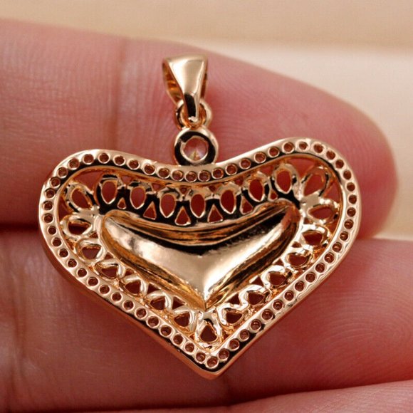 18K Yellow Gold Filled Luxury Heart Diamond Zircon Laser Carved Pendant Necklace - Picture 8 of 8